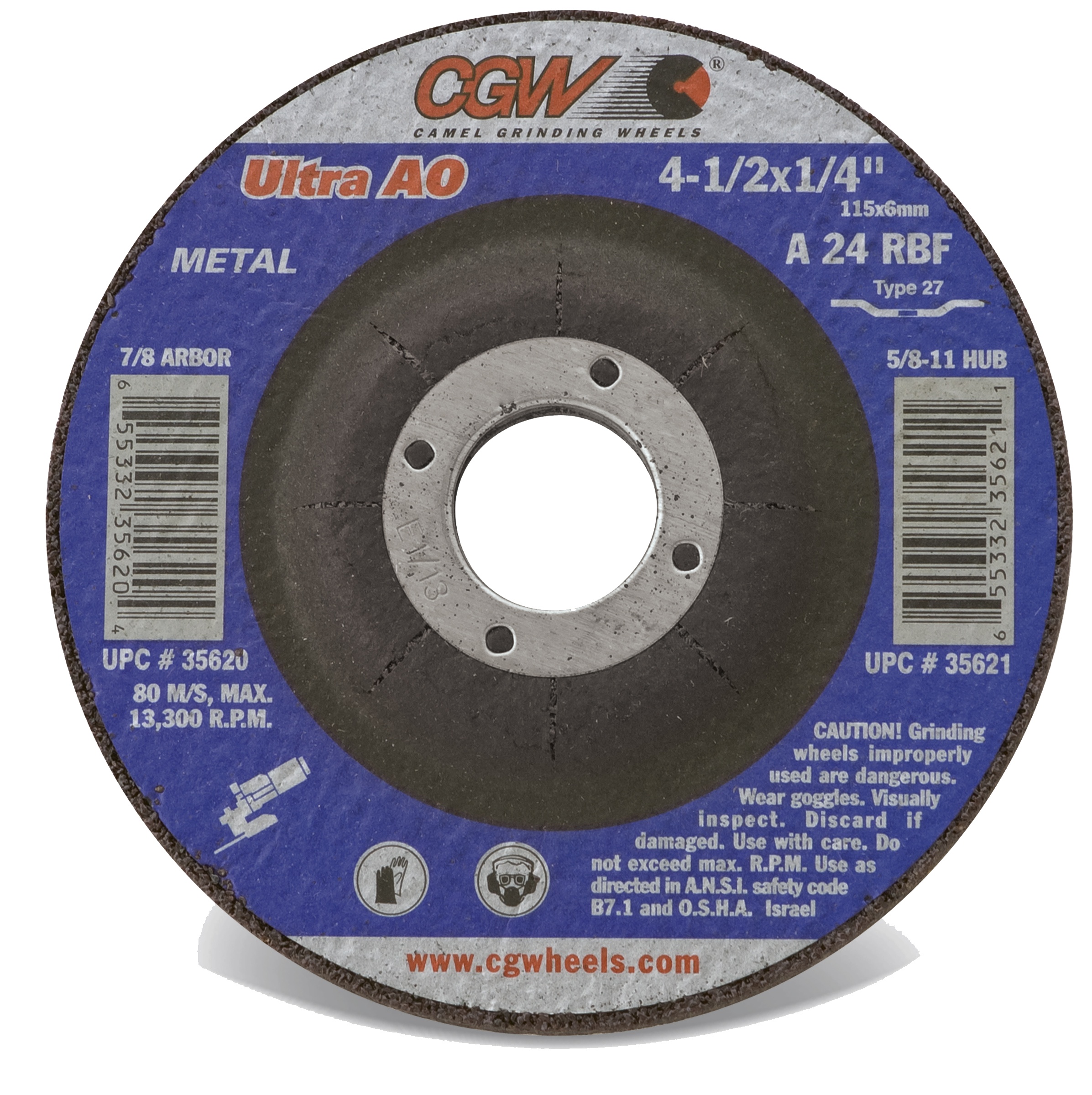 Picture of CGW "Camel" Abrasive 5X1/4X5/8-11 T27 Wa24-S-Bf Wheel Grinding